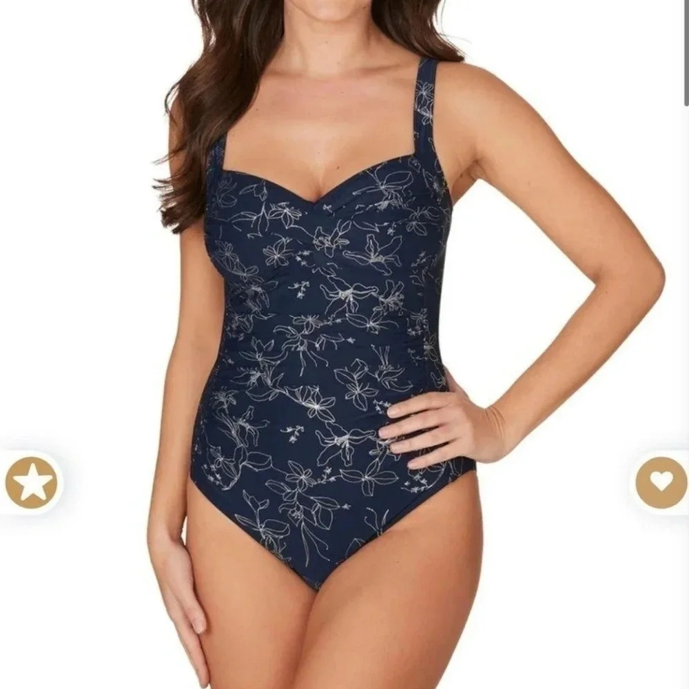 Niptuck Garden Line Foil Joanne Tummy Control One-Piece Swimsuit Size 10
